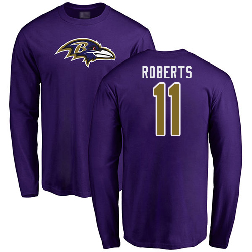 Men Baltimore Ravens Purple Seth Roberts Name and Number Logo NFL Football #11 Long Sleeve T Shirt